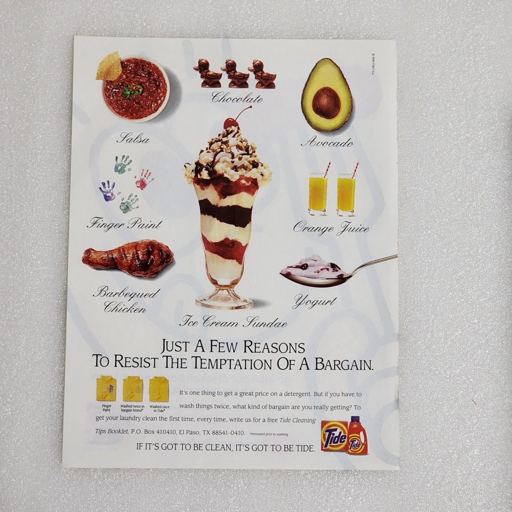 Vintage Print Ad Tide laundry detergent avocado salsa yogurt clipping 8x10 1994